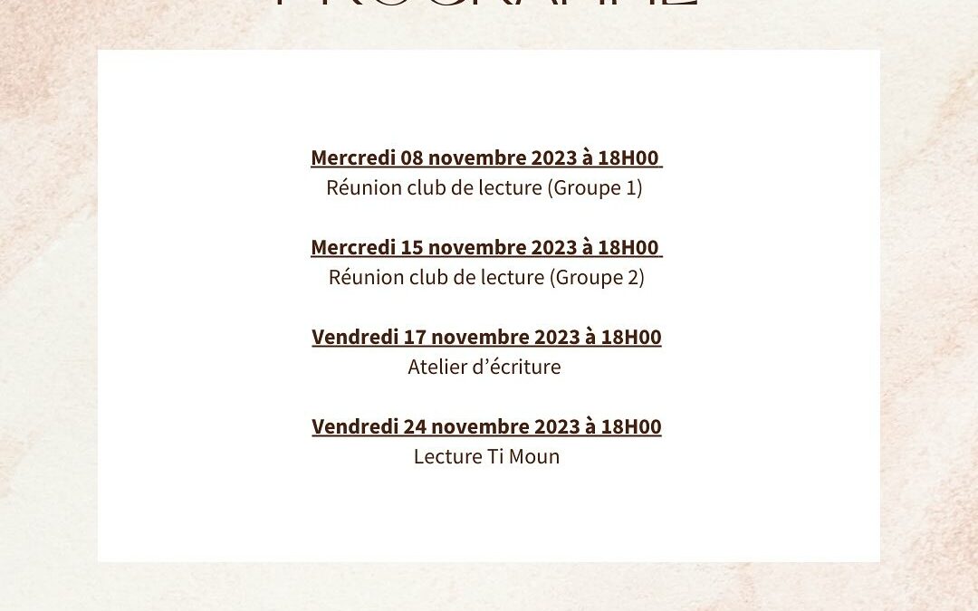 Planning du mois de Novembre 2023 de l’association « Et si on lisait ? »